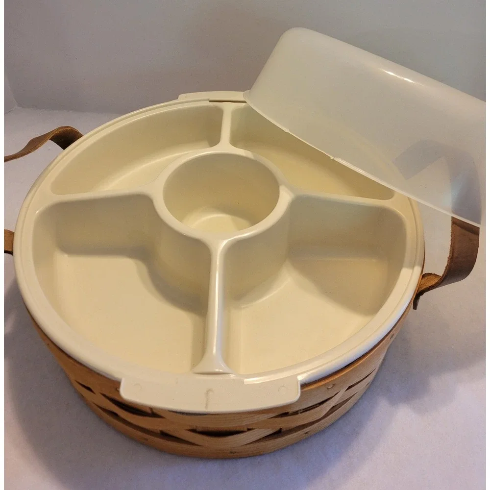Peterboro Basket Serving Relish Tray Divided Picnic Carrier Farmhouse Wood Large